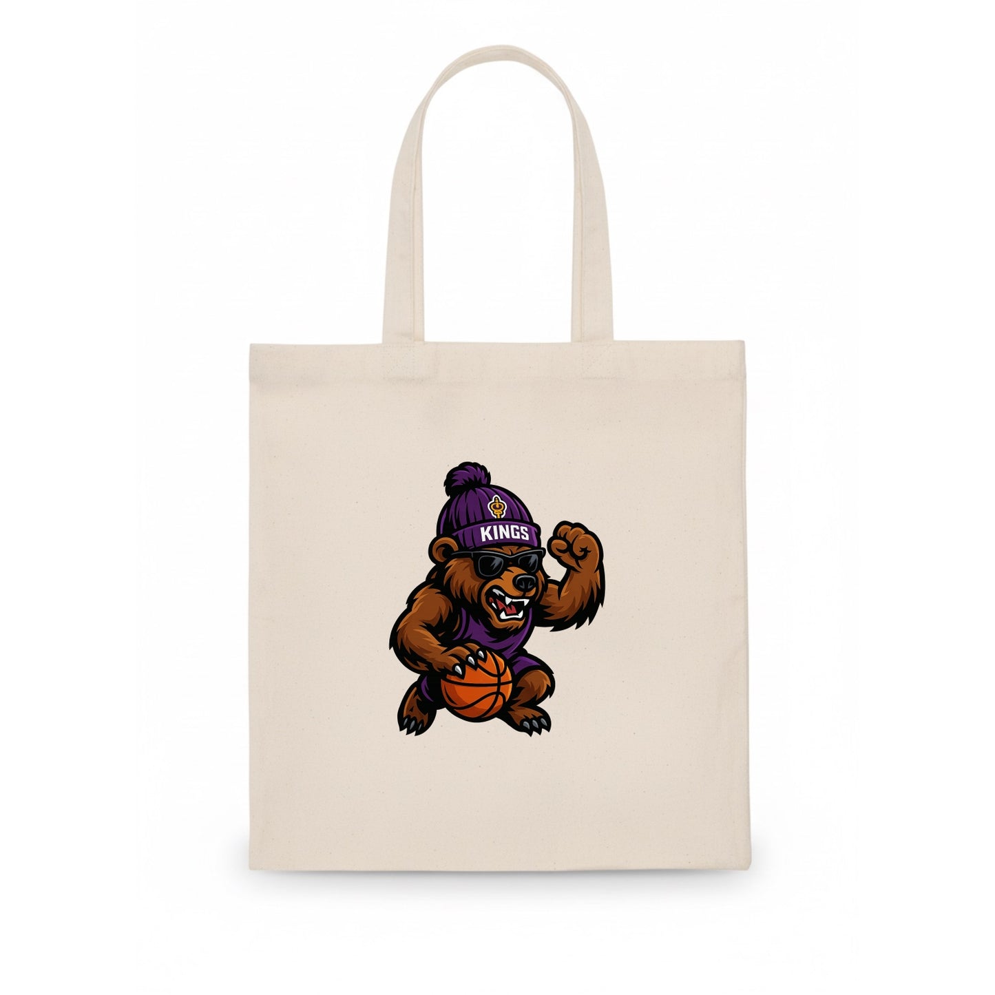 California Grizzly wearing Kings beanie with royal scepter patch and wayfarer sunglasses - Tote Bag - white