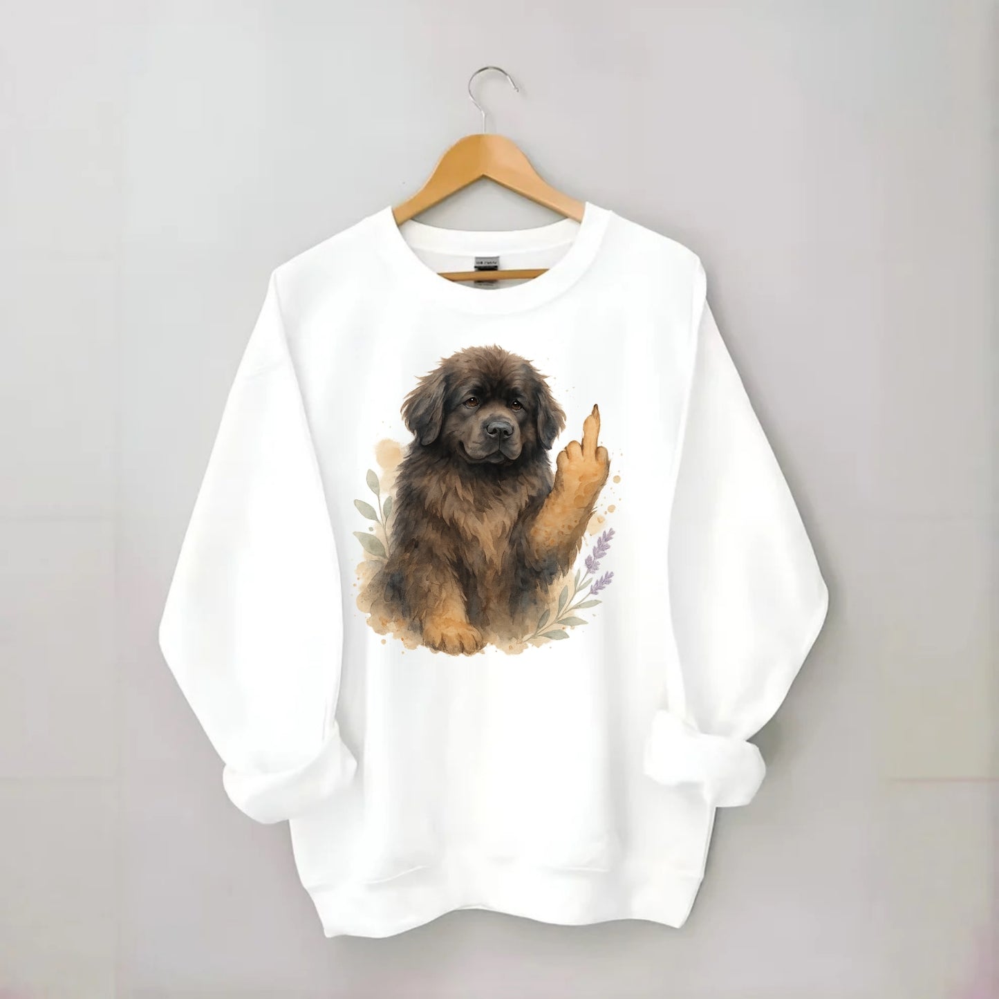 Newfoundland fluffy bear-like with webbed paws, massive gentle paw up - Crewneck Sweatshirt - white