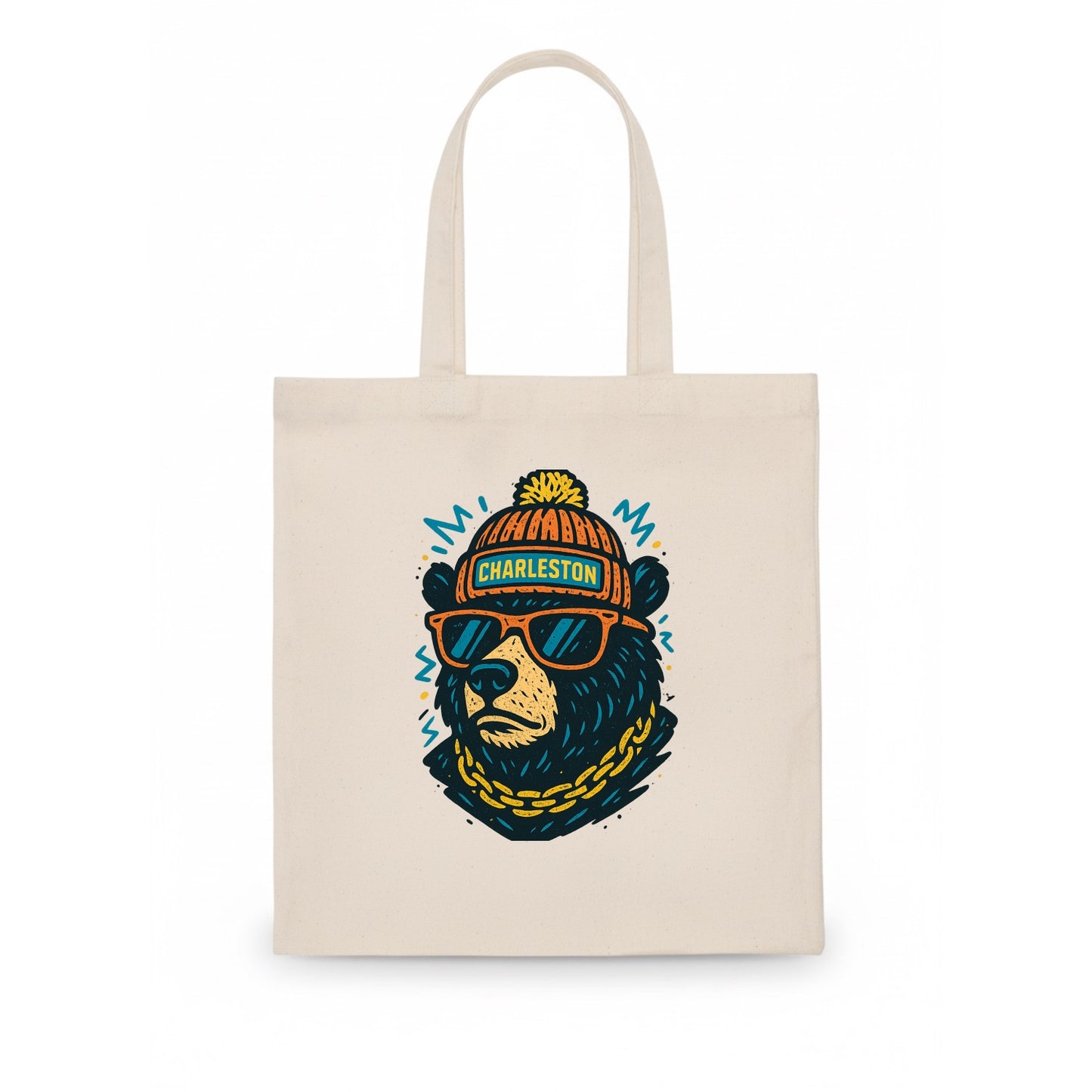 West Virginia Black Bear wearing Charleston beanie with pom pom and wayfarer sunglasses - Tote Bag - white