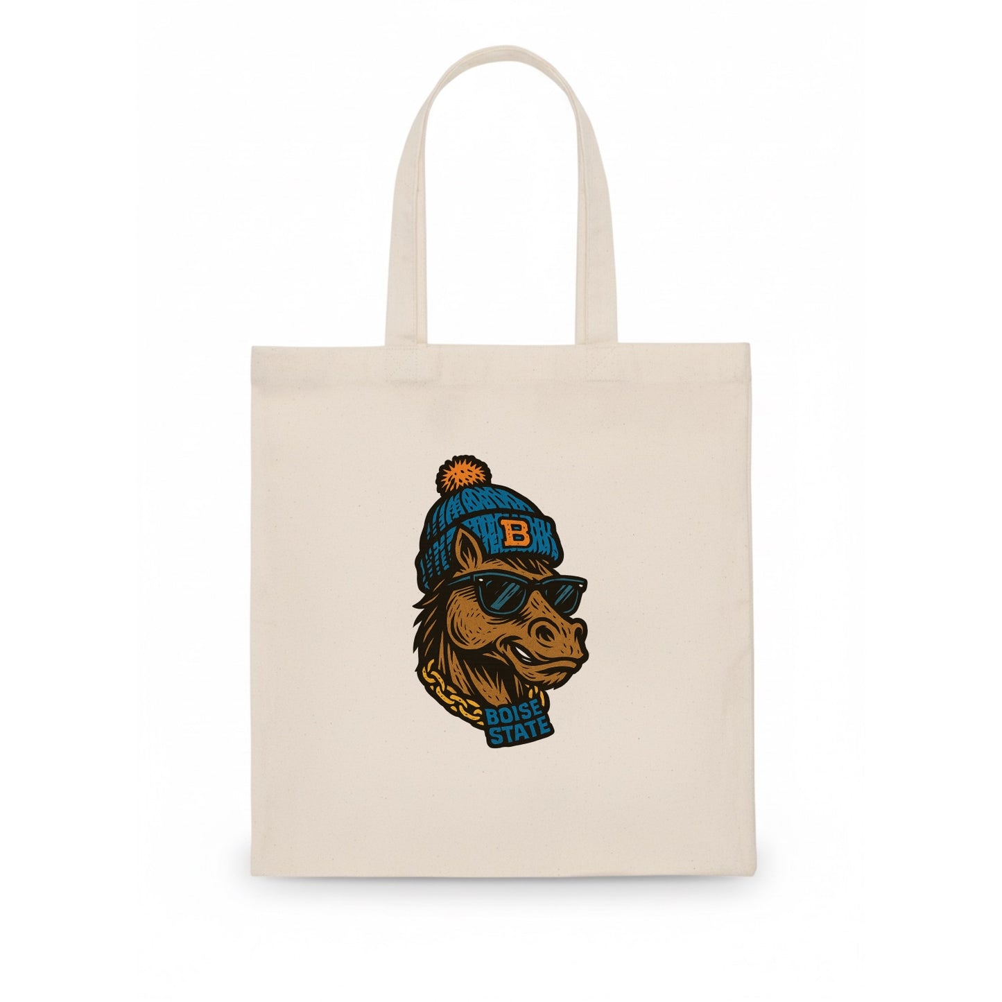 Boise Bronco wearing Boise State beanie with B patch - Tote Bag - white