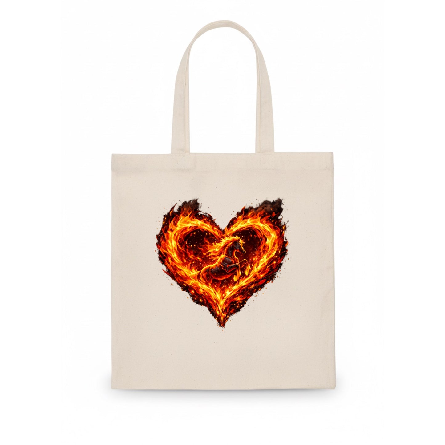 HEART OF FIRE | Flaming heart with horse silhouette inside | Passion embodied | Love and - Tote Bag - white