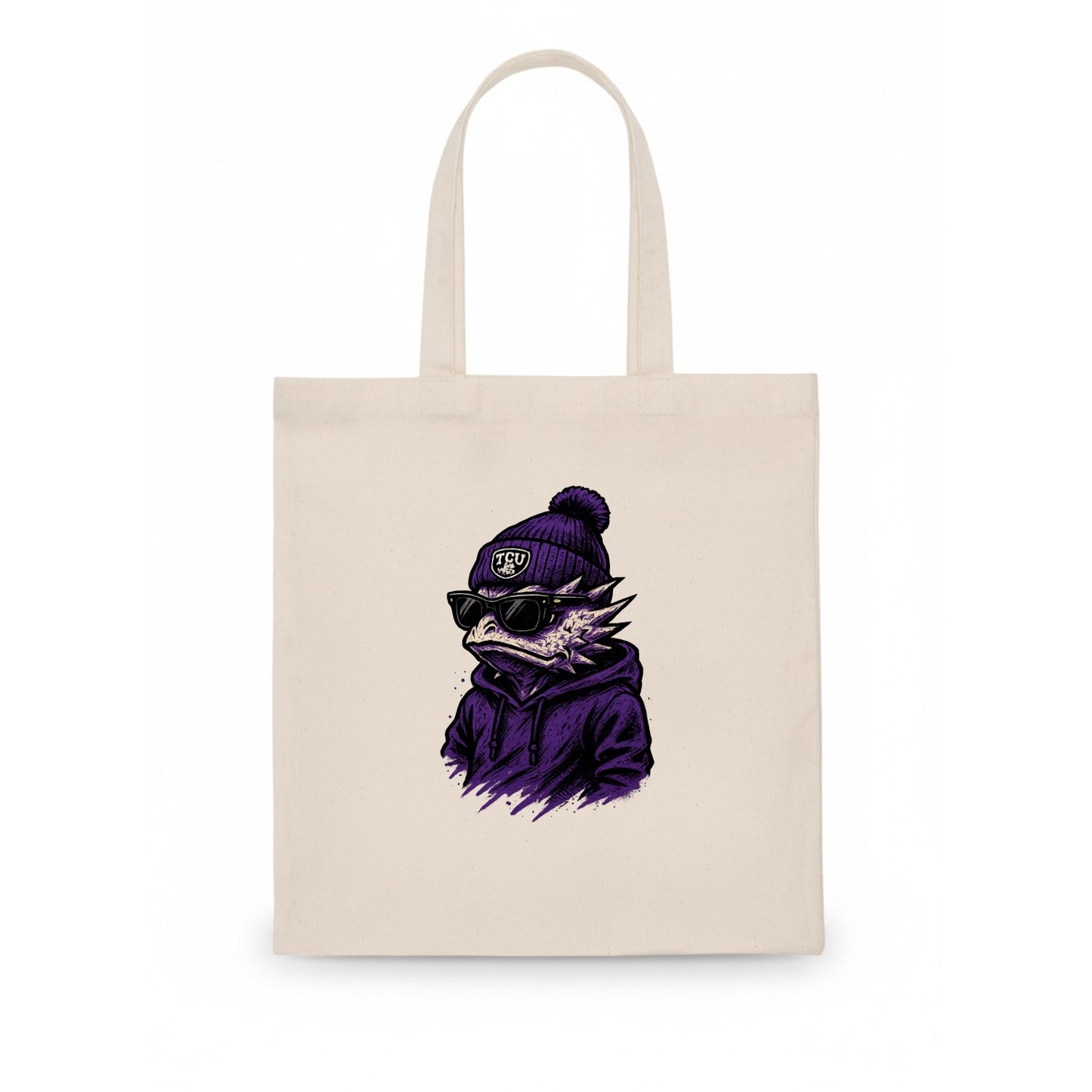 Fort Worth Horned Frog wearing TCU beanie with frog patch - Tote Bag - white