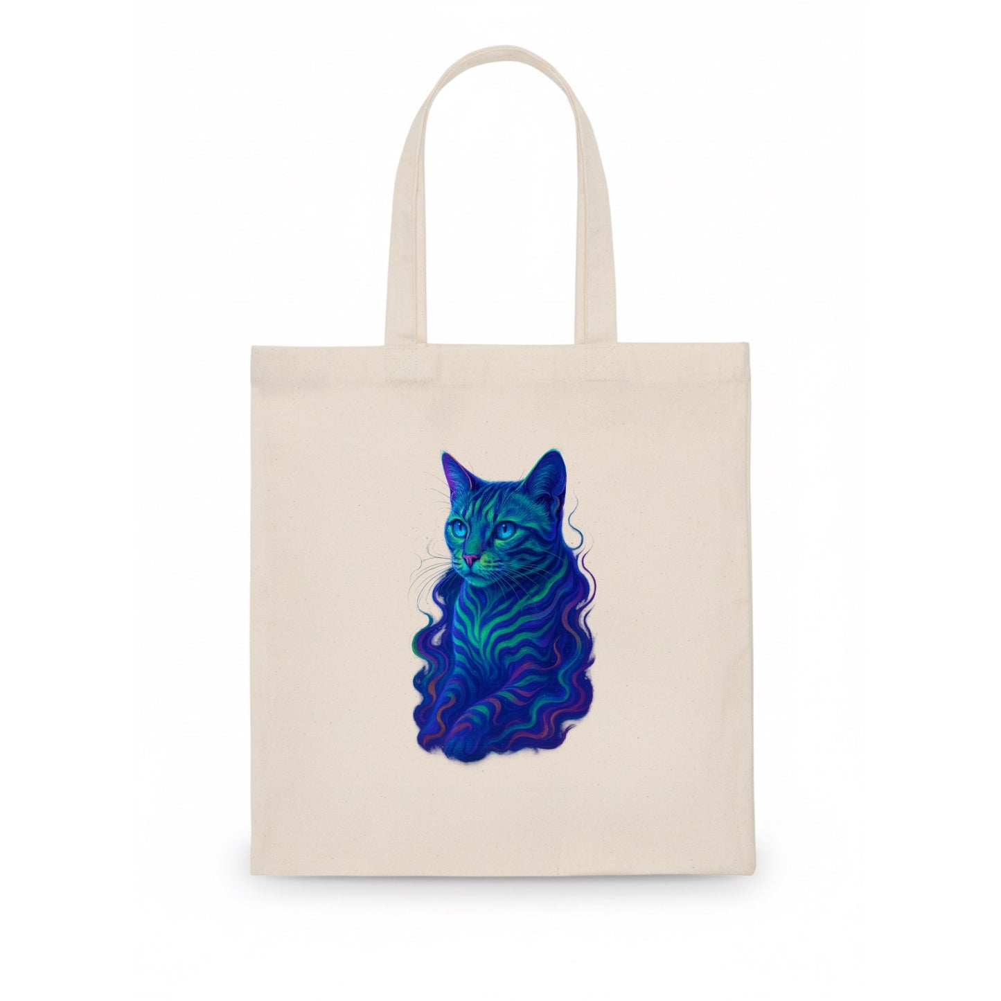 Exotic Bengal cat with aurora borealis colors flowing through its stripes, green and - Tote Bag - white