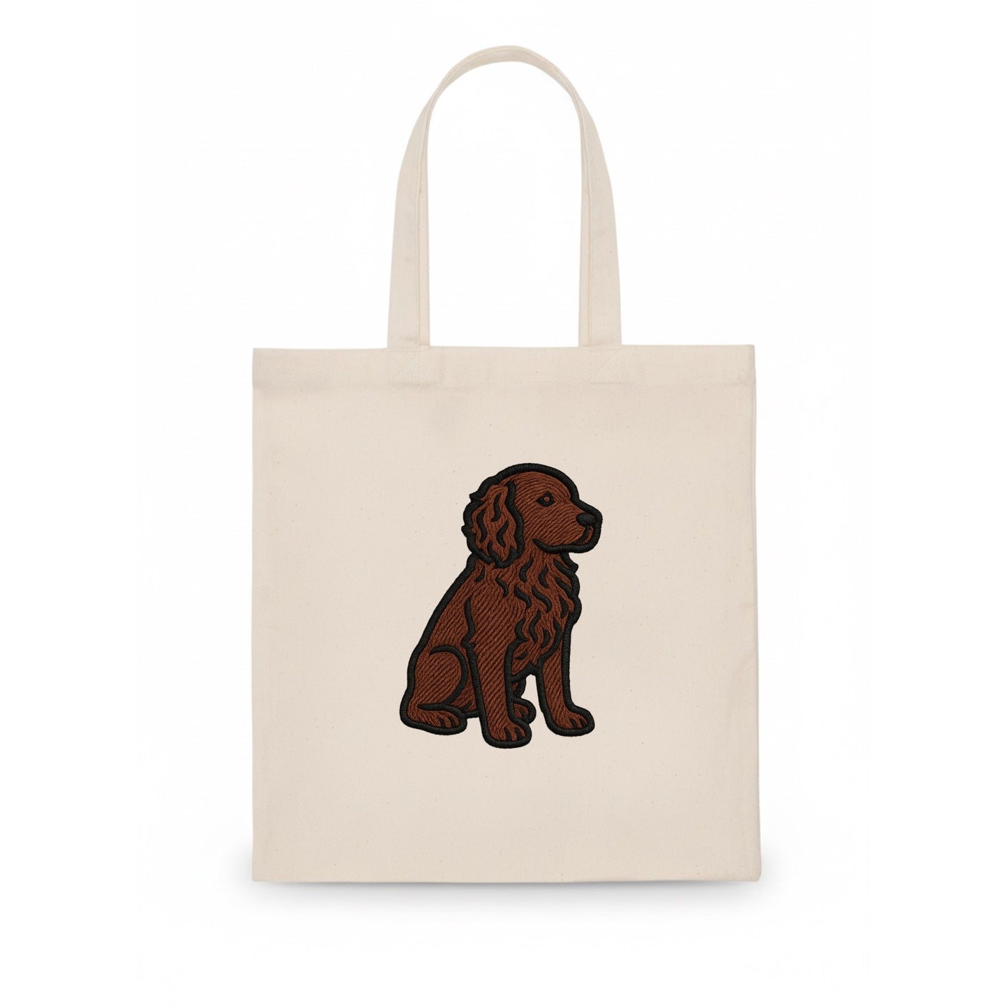 Boykin Spaniel - Rich chocolate brown wavy coat embroidered sitting pose - Tote Bag - white