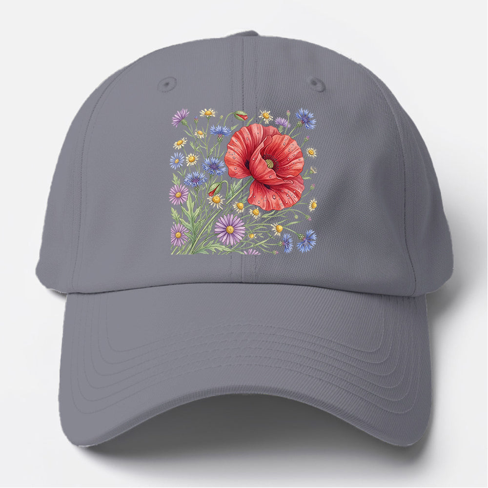 Red Poppy Wildflowers Baseball Cap