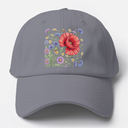 Red Poppy Wildflowers Baseball Cap