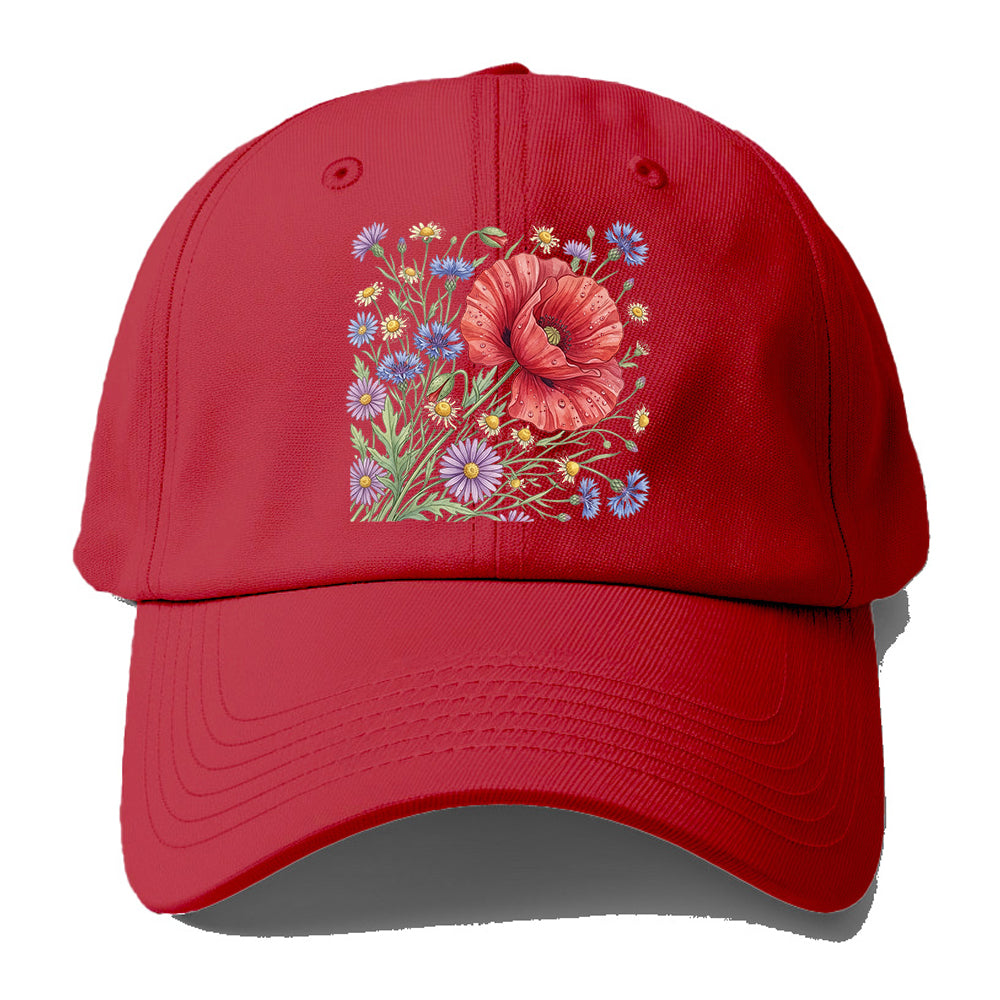 Red Poppy Wildflowers Baseball Cap