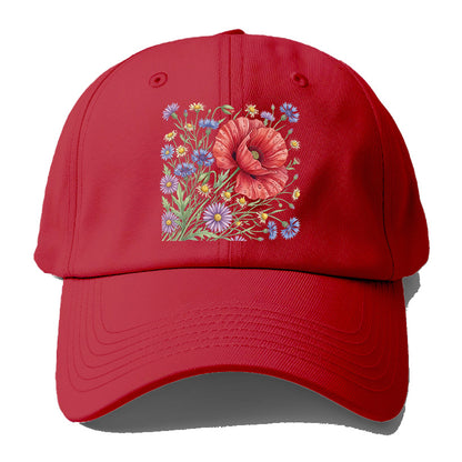 Red Poppy Wildflowers Baseball Cap