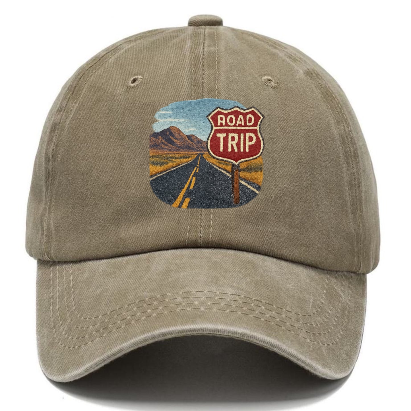 american road trip scenic embroidery Hat