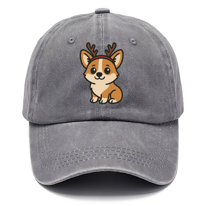corgi wearing reindeer antlers christmas theme portrait design Hat