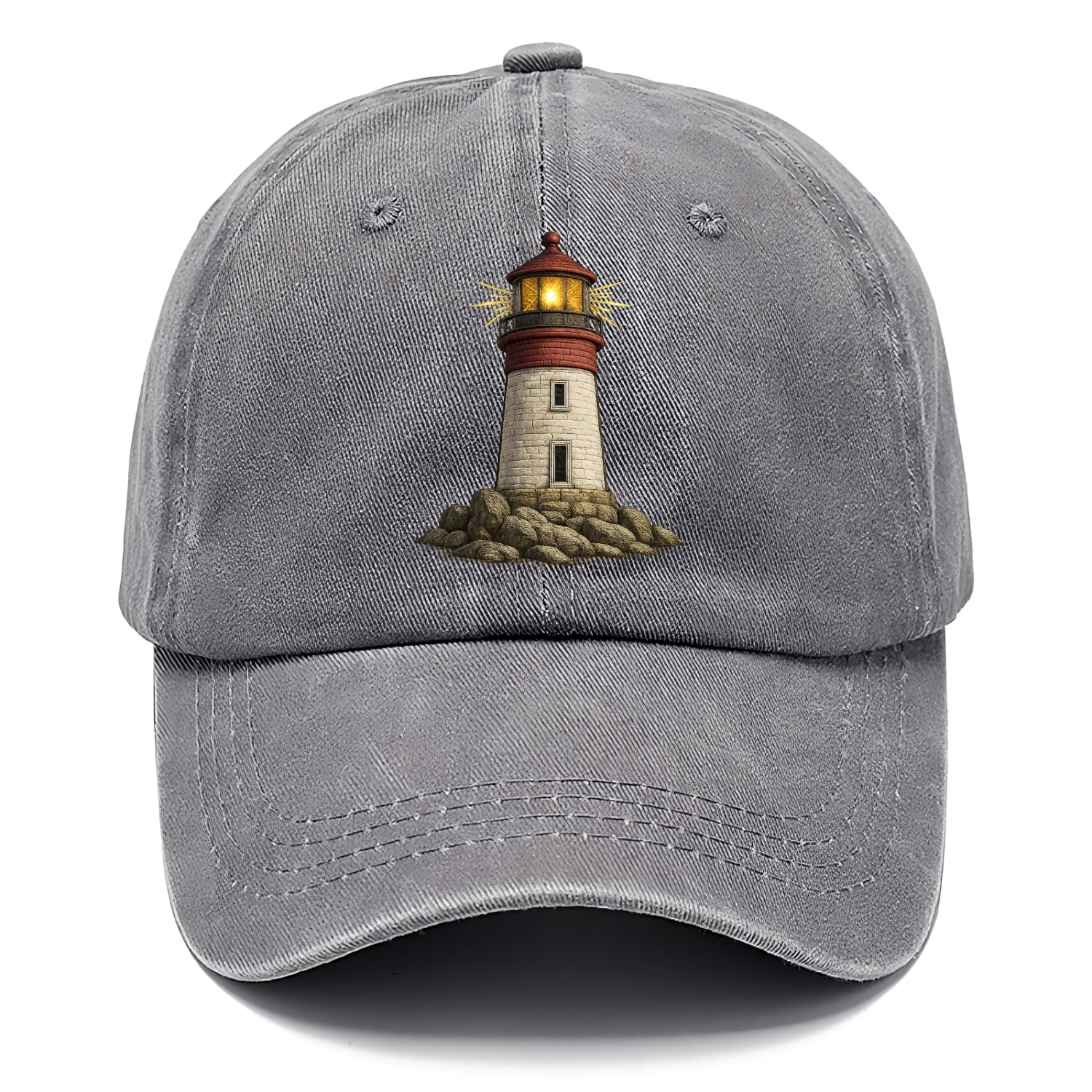 illuminated lighthouse on a rocky shore Hat