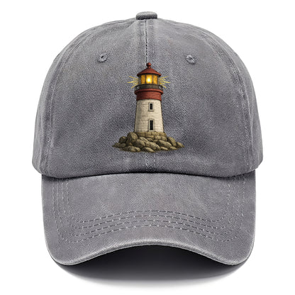 illuminated lighthouse on a rocky shore Hat