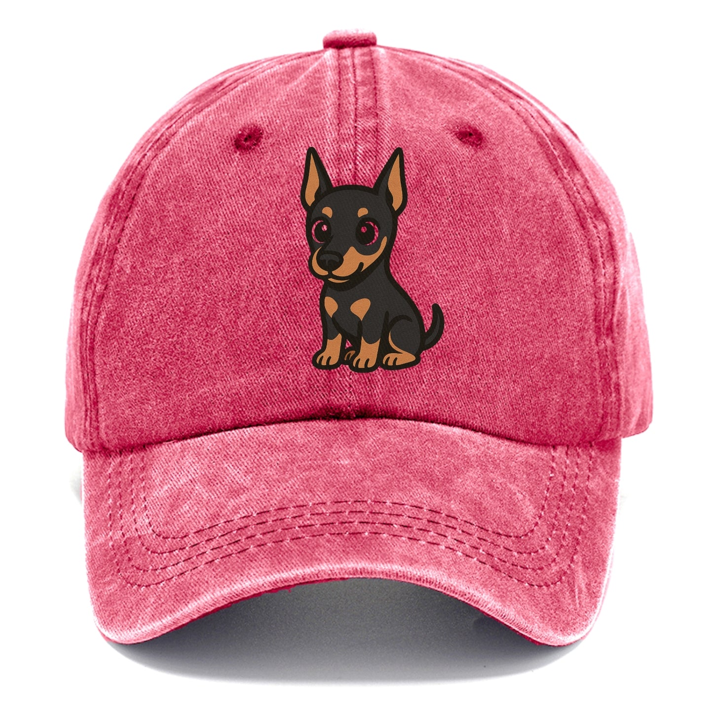 doberman black and tan sitting pose with cropped ears portrait design Hat