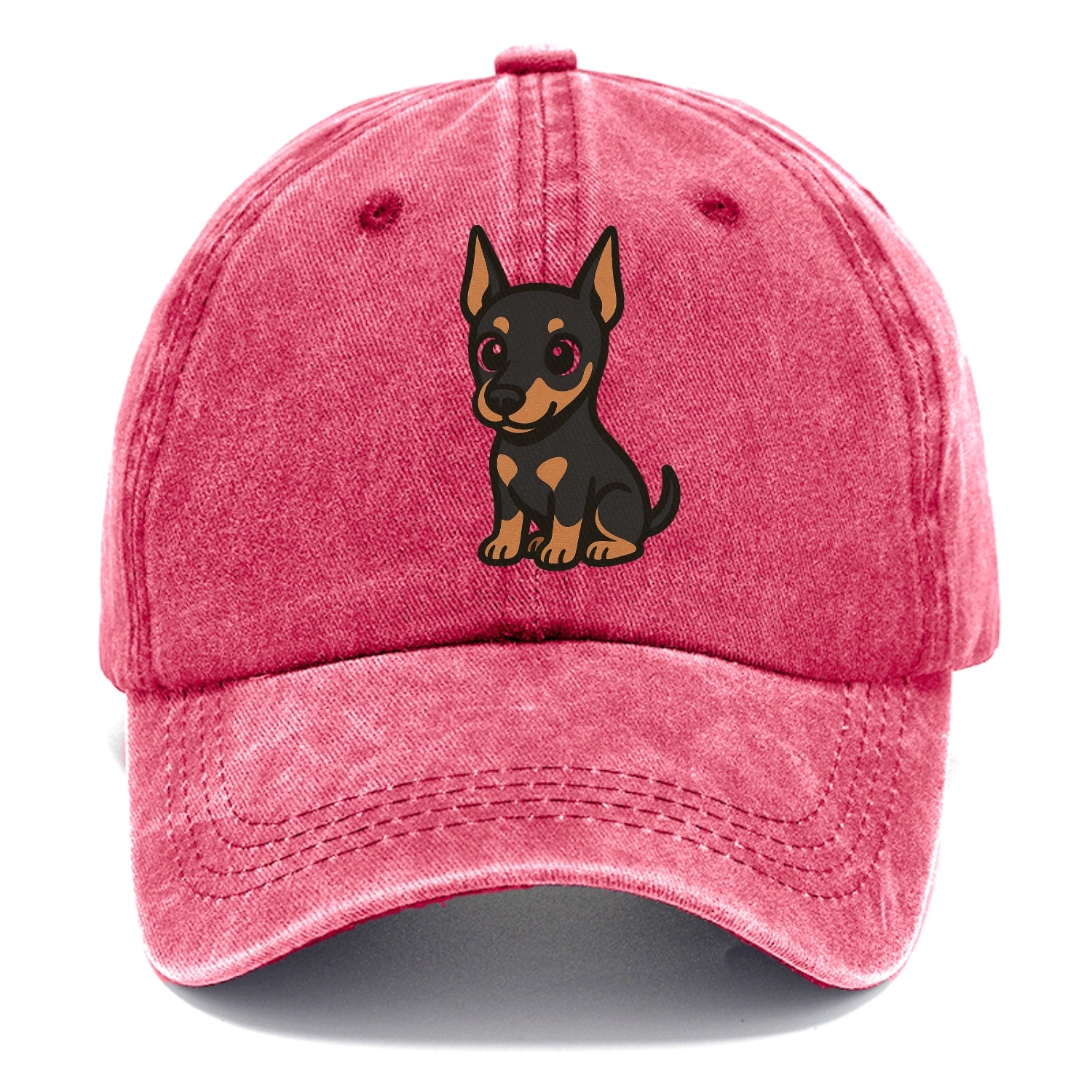 doberman black and tan sitting pose with cropped ears portrait design Hat