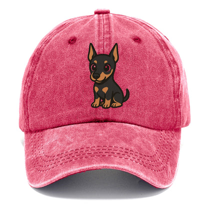 doberman black and tan sitting pose with cropped ears portrait design Hat