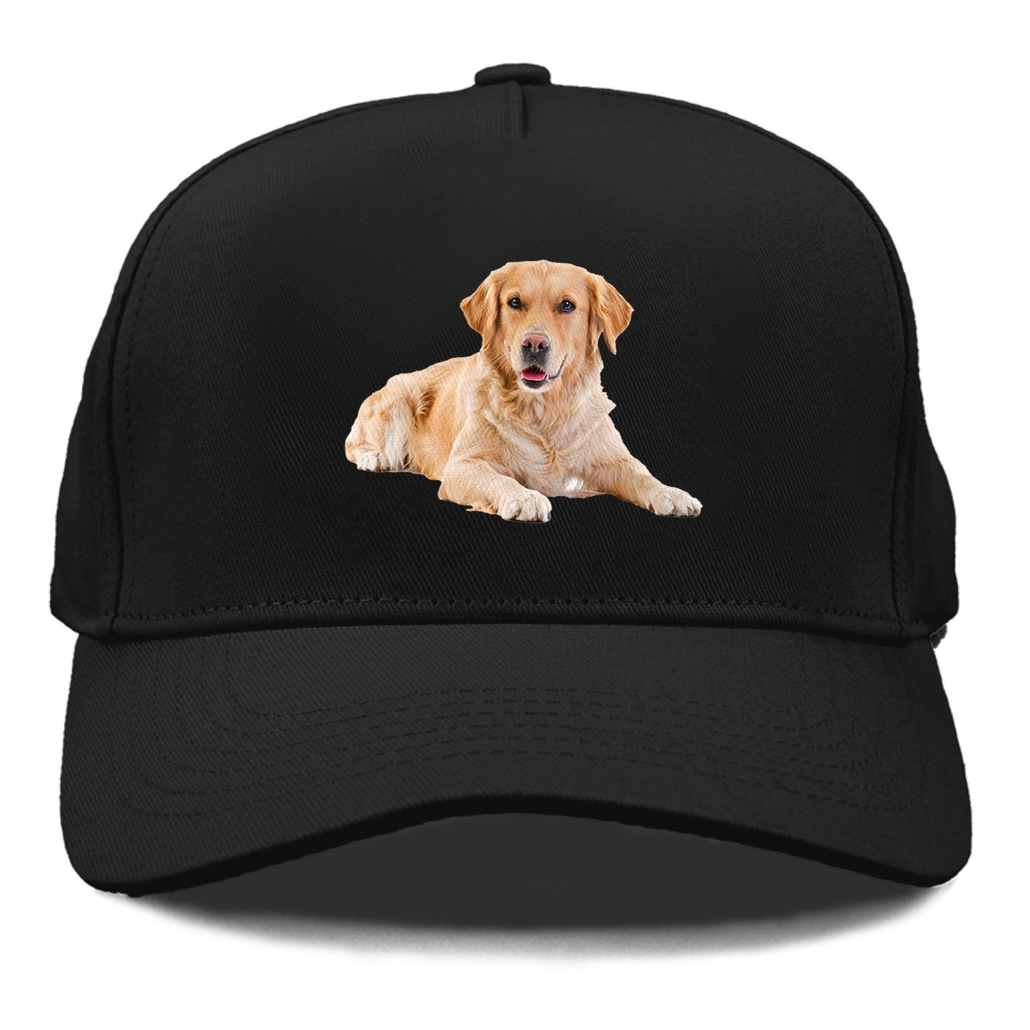 Golden Retriever laying dow Hat