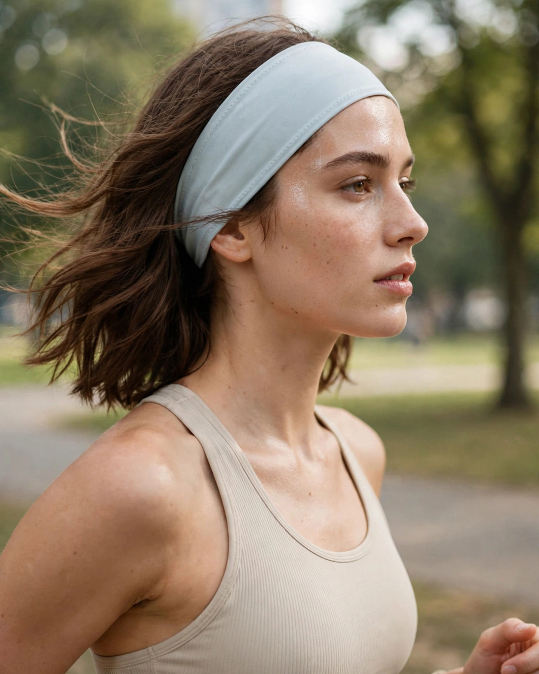 Premium Silk Sports Headband - Sweat-Wicking Yoga Running — lifestyle photo worn by a model