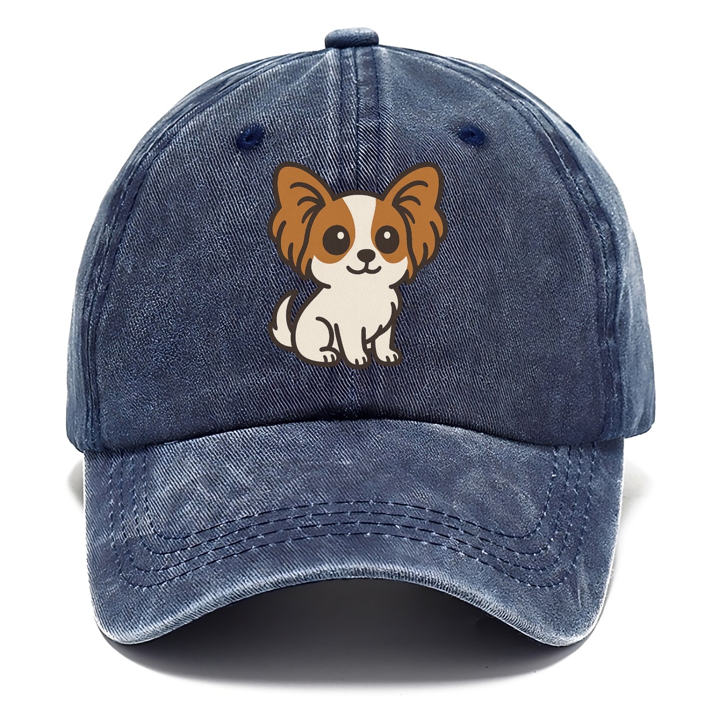 papillon white with brown ears sitting pose portrait design Hat