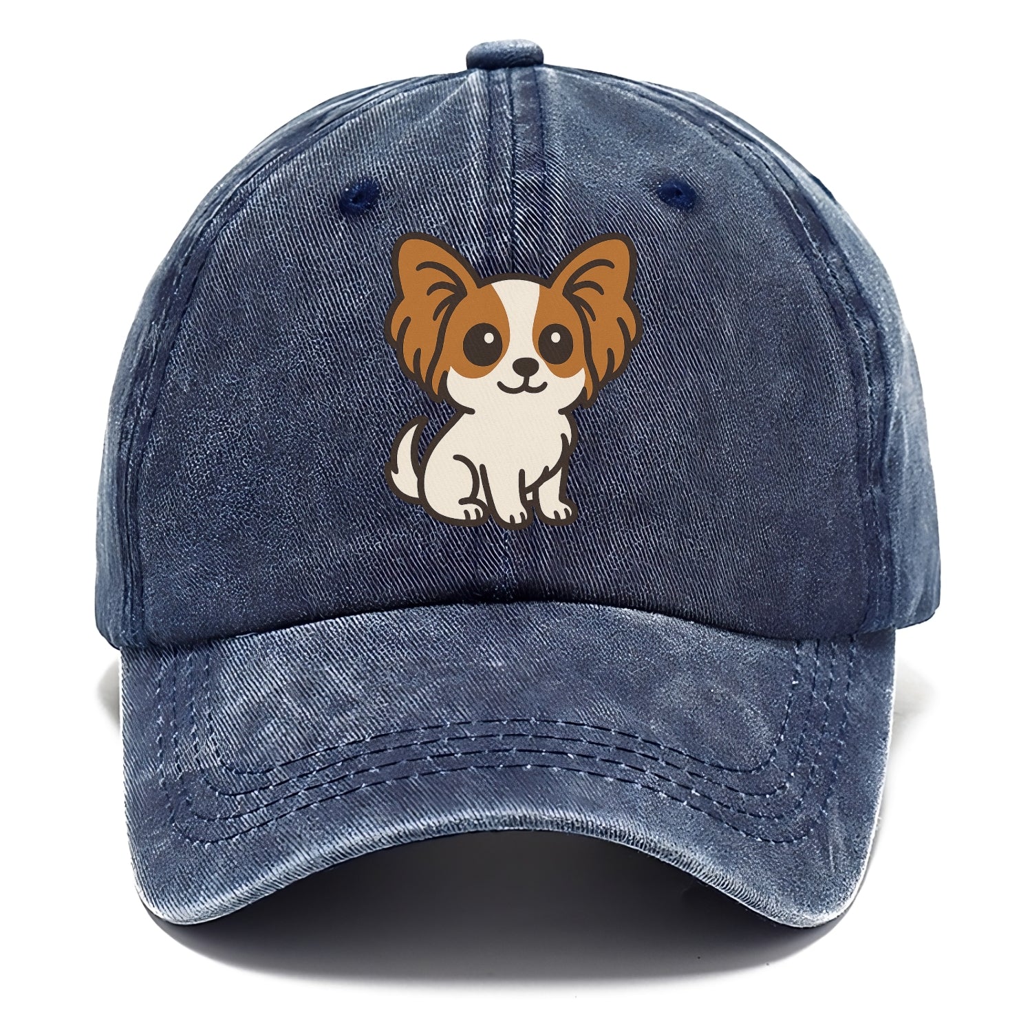 papillon white with brown ears sitting pose portrait design Hat