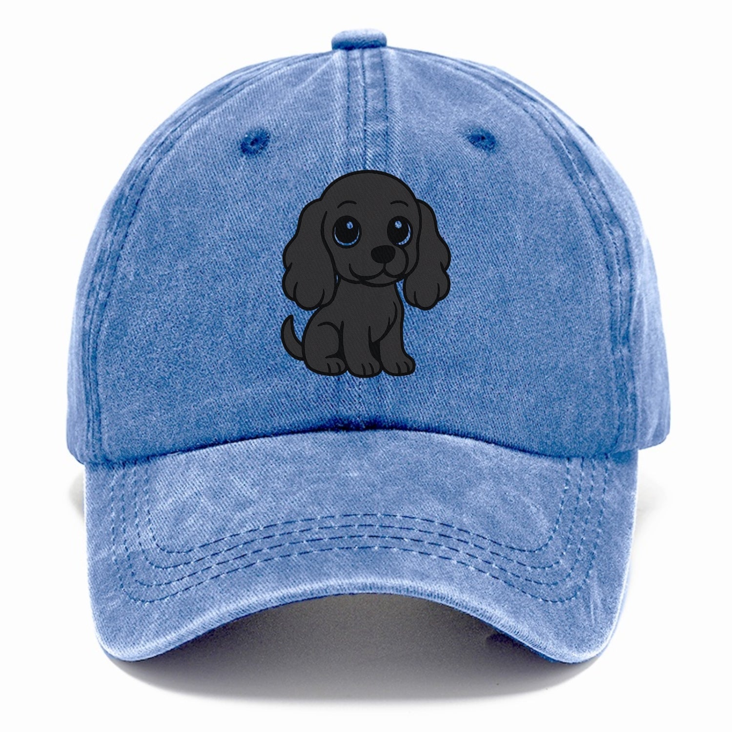 cocker spaniel black sitting pose with long ears portrait design Hat