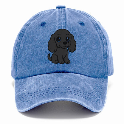cocker spaniel black sitting pose with long ears portrait design Hat
