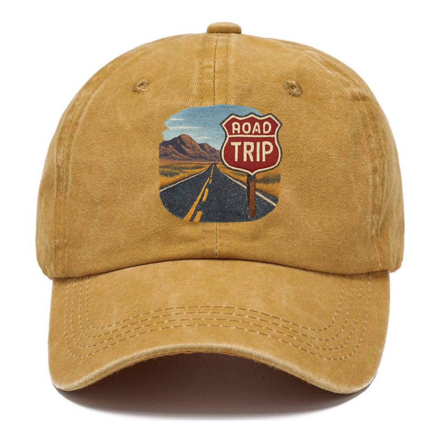 american road trip scenic embroidery Hat