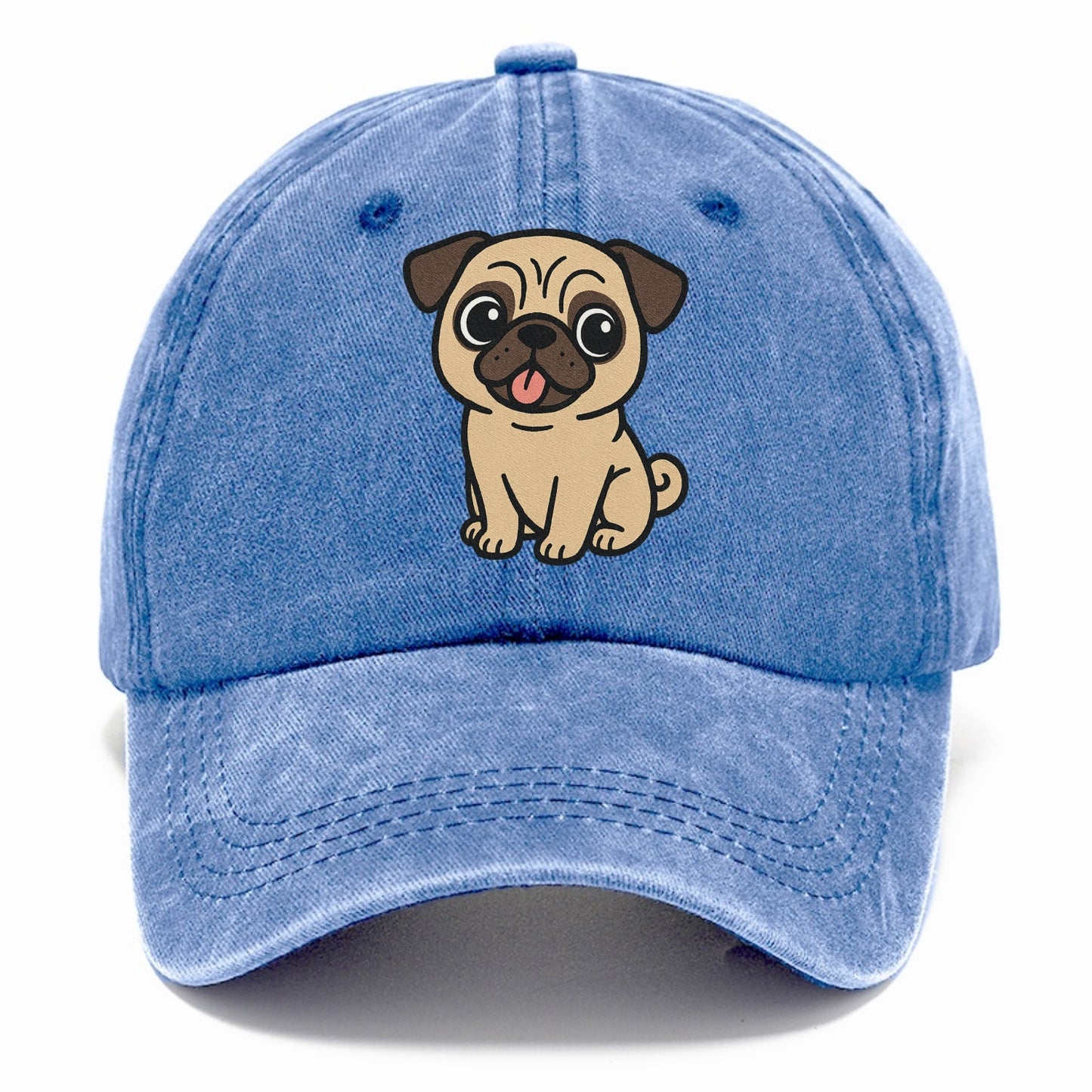 pug tilted head with tongue out portrait design Hat