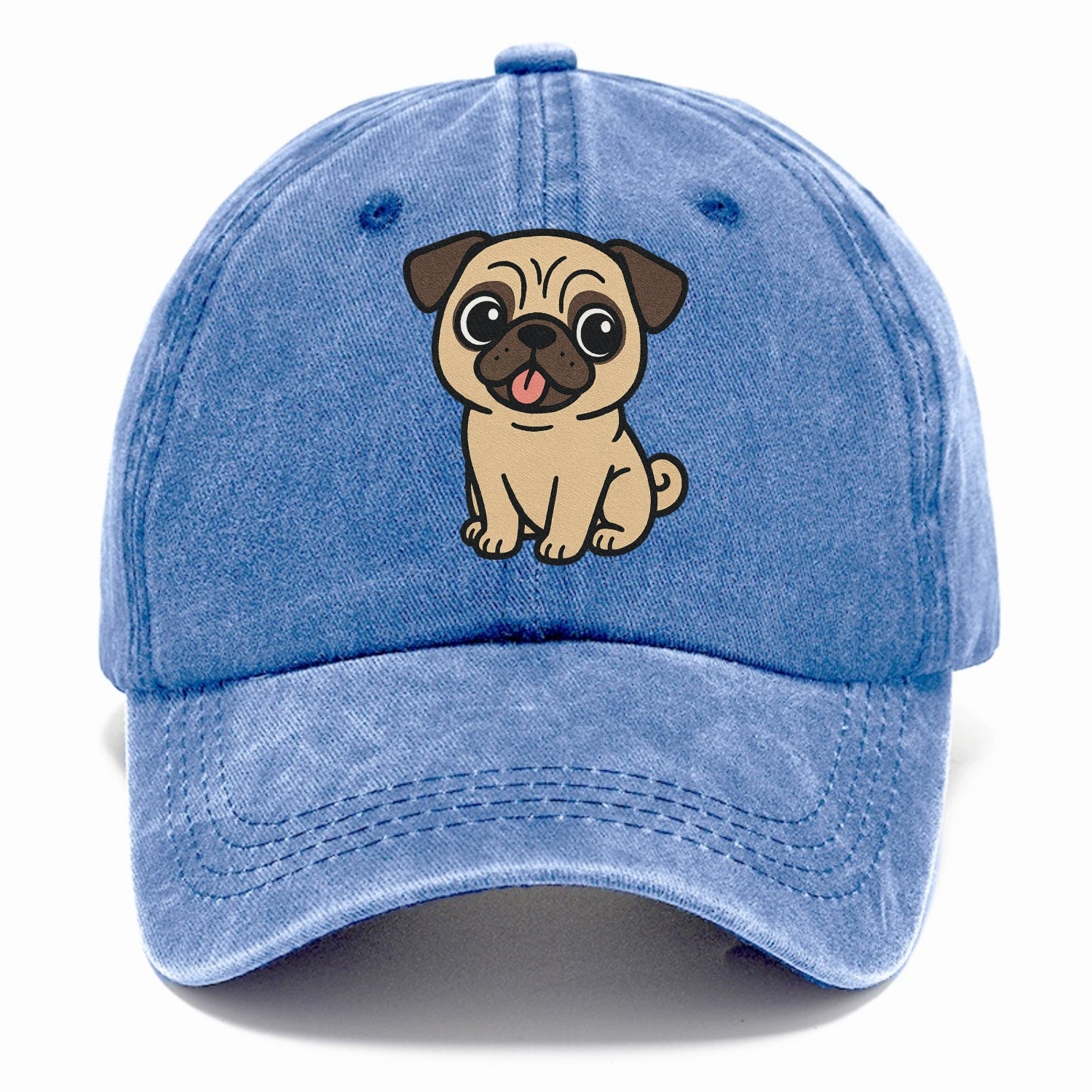 pug tilted head with tongue out portrait design Hat