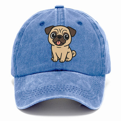 pug tilted head with tongue out portrait design Hat