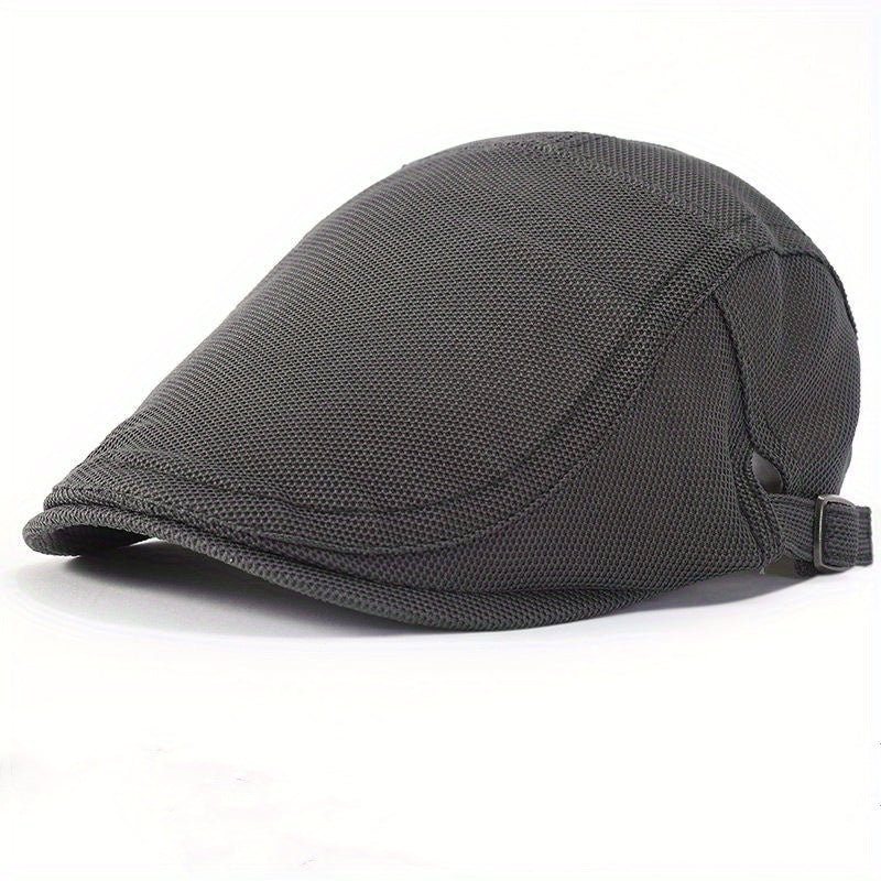 Pandaize Newsboy Flat Cap Thin Mesh Breathable Hat Hollow Breathable Peaked Cap Outdoor Sun Protection Sunshade Hat Fashion All-match Solid Color Dark