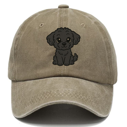 black maltipoo black curly sitting pose portrait design Hat
