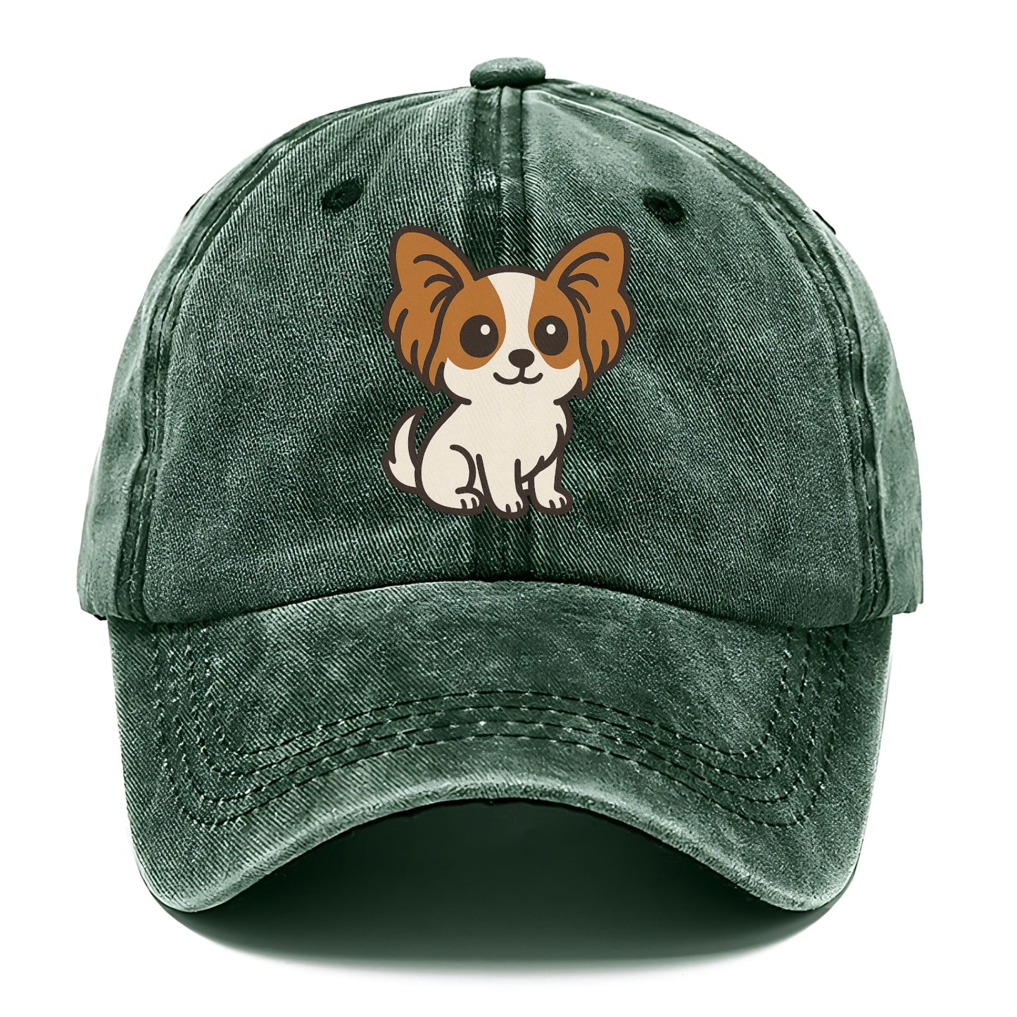 papillon white with brown ears sitting pose portrait design Hat