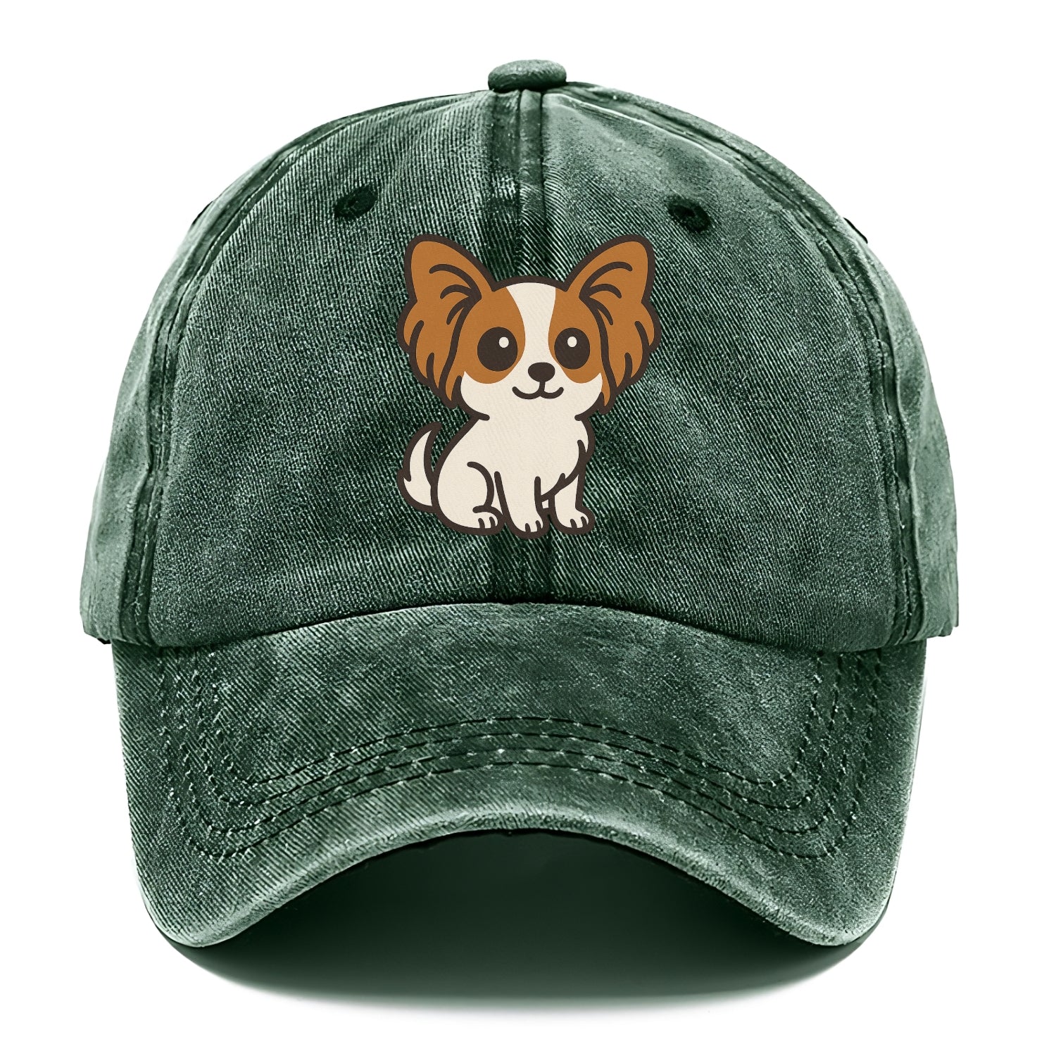 papillon white with brown ears sitting pose portrait design Hat
