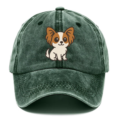 papillon white with brown ears sitting pose portrait design Hat