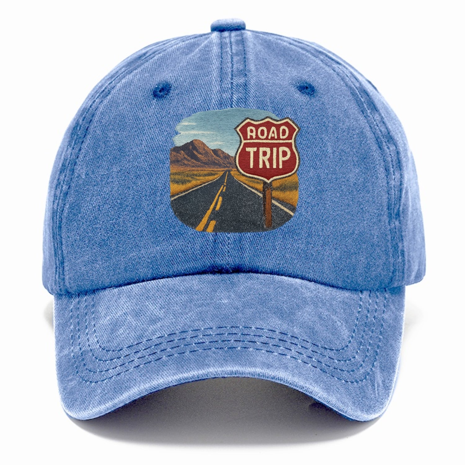 american road trip scenic embroidery Hat