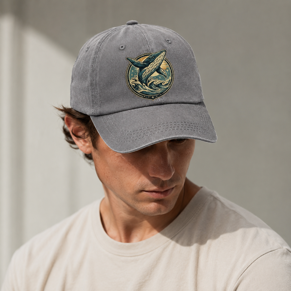 Vintage Whale Ocean Waves Classic Cap – editorial product image