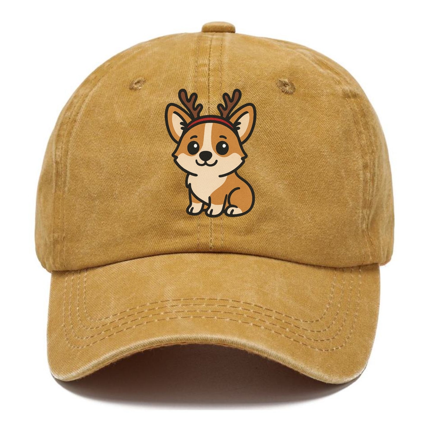 corgi wearing reindeer antlers christmas theme portrait design Hat