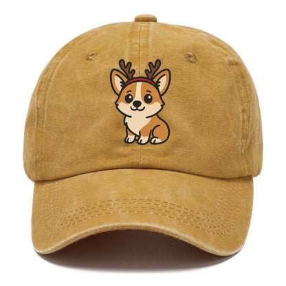 corgi wearing reindeer antlers christmas theme portrait design Hat
