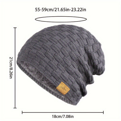 Pandaize W Patch Fleece Beanie - Coldproof Knit Hat for Autumn & Winter