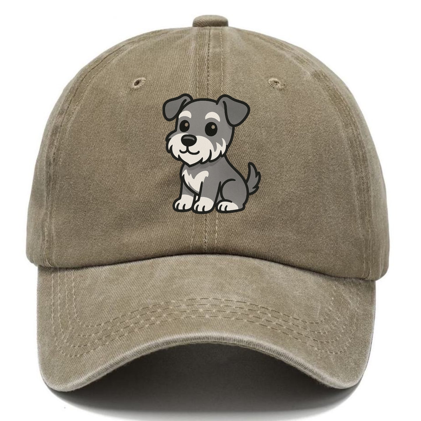 schnoodle gray and white sitting pose portrait design Hat