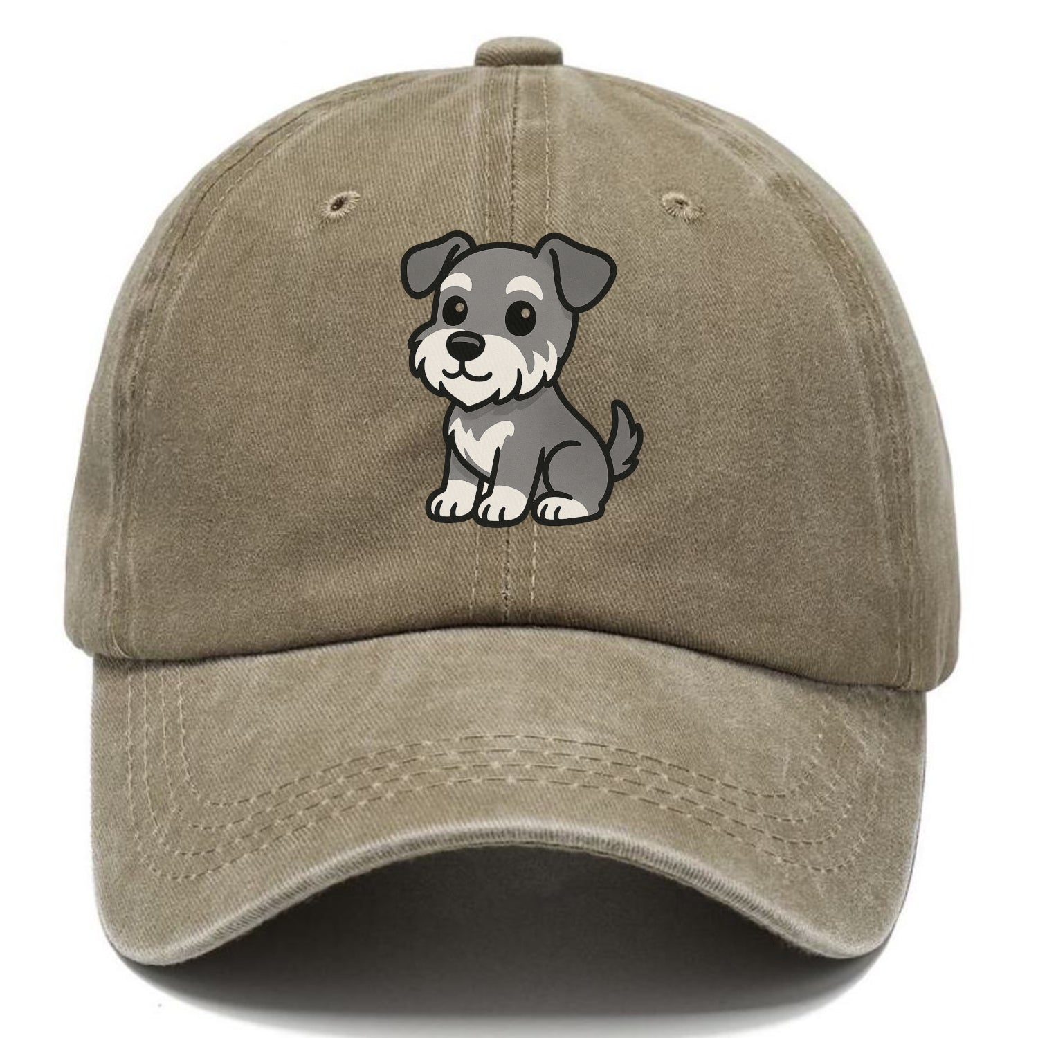 schnoodle gray and white sitting pose portrait design Hat