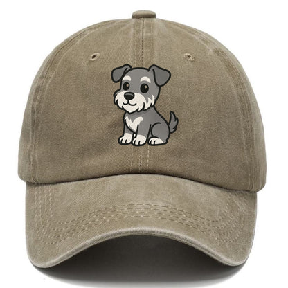 schnoodle gray and white sitting pose portrait design Hat