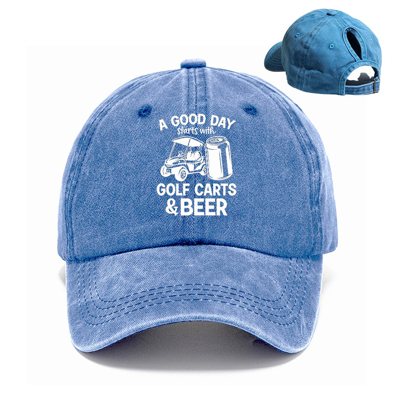 Gorra de béisbol con cola de caballo para mujer en primavera y verano: un buen día empieza con carritos de golf y cerveza.