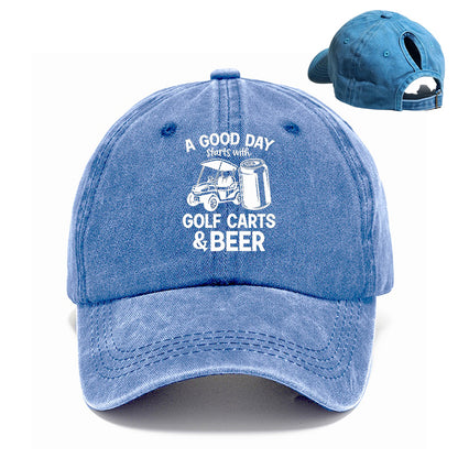 Gorra de béisbol con cola de caballo para mujer en primavera y verano: un buen día empieza con carritos de golf y cerveza.