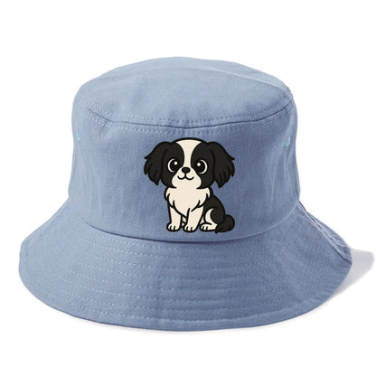 japanese chin black and white sitting pose portrait design Hat