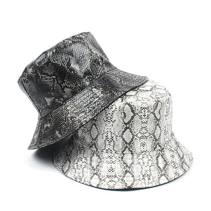 PU Snake Print Bucket Hat - Unisex Reversible Fashion Hat for Outdoor Sun Protection, Trendy Dual-Sided Design