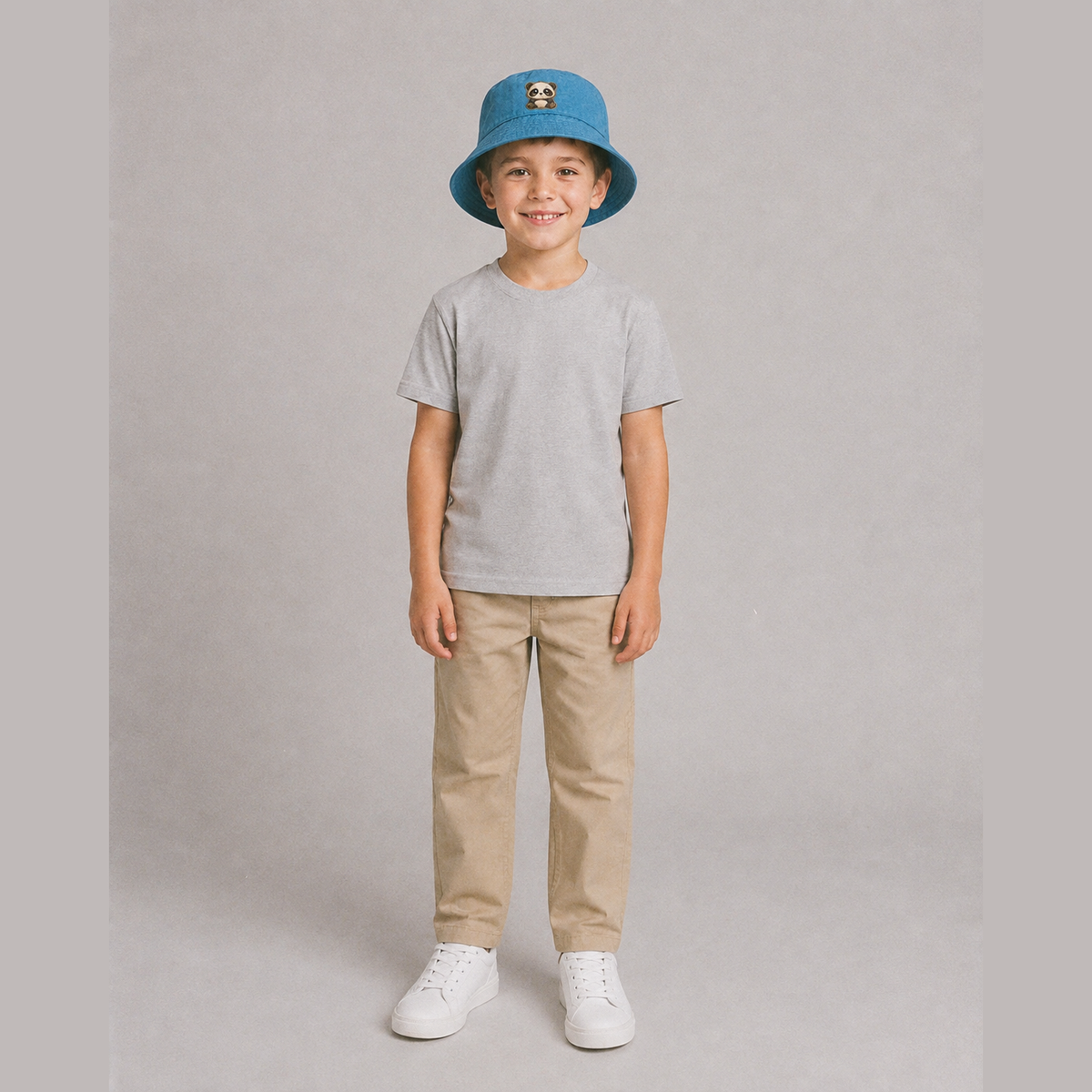 Baby Giant Panda Cub Kids Bucket Hat – worn by a model