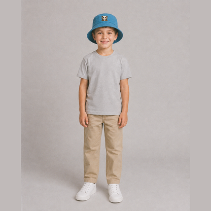 Baby Giant Panda Cub Kids Bucket Hat – worn by a model