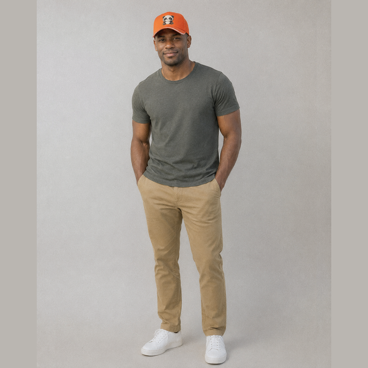 Baby Giant Panda Cub Contrast Trim Cap – worn by a model