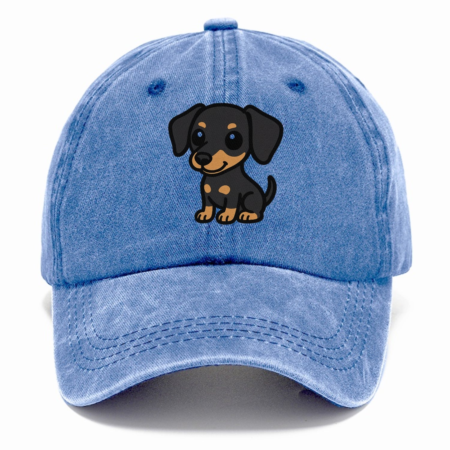 miniature pinscher black and tan sitting pose portrait design Hat